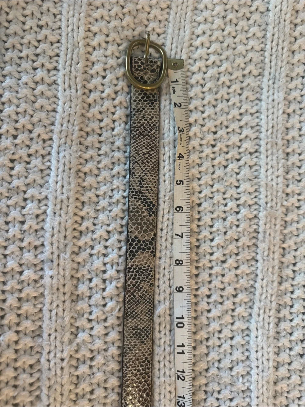 Snake-Print Belt with Antiqued Gold Buckle - White/Brown